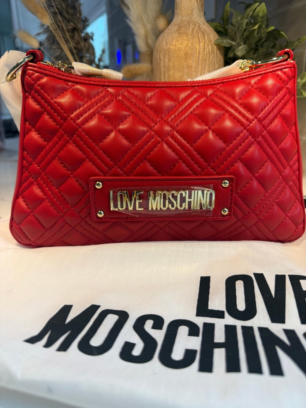 Love Moschino Red Quilted Heart Crossbody Bag NWT Flaw
